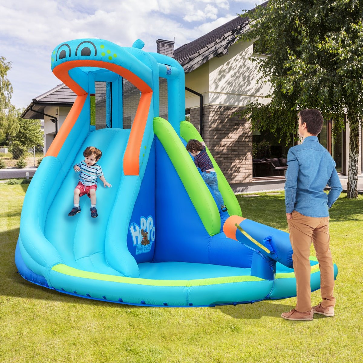 Inflatable Water Pool with Splash and Slide Without Blower, Blue - Gallery Canada