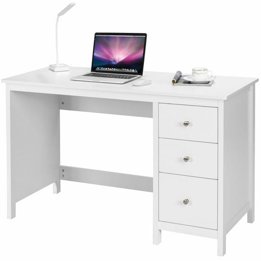 3-Drawer Home Office Study Computer Desk with Spacious Desktop, White Writing Desks   at Gallery Canada