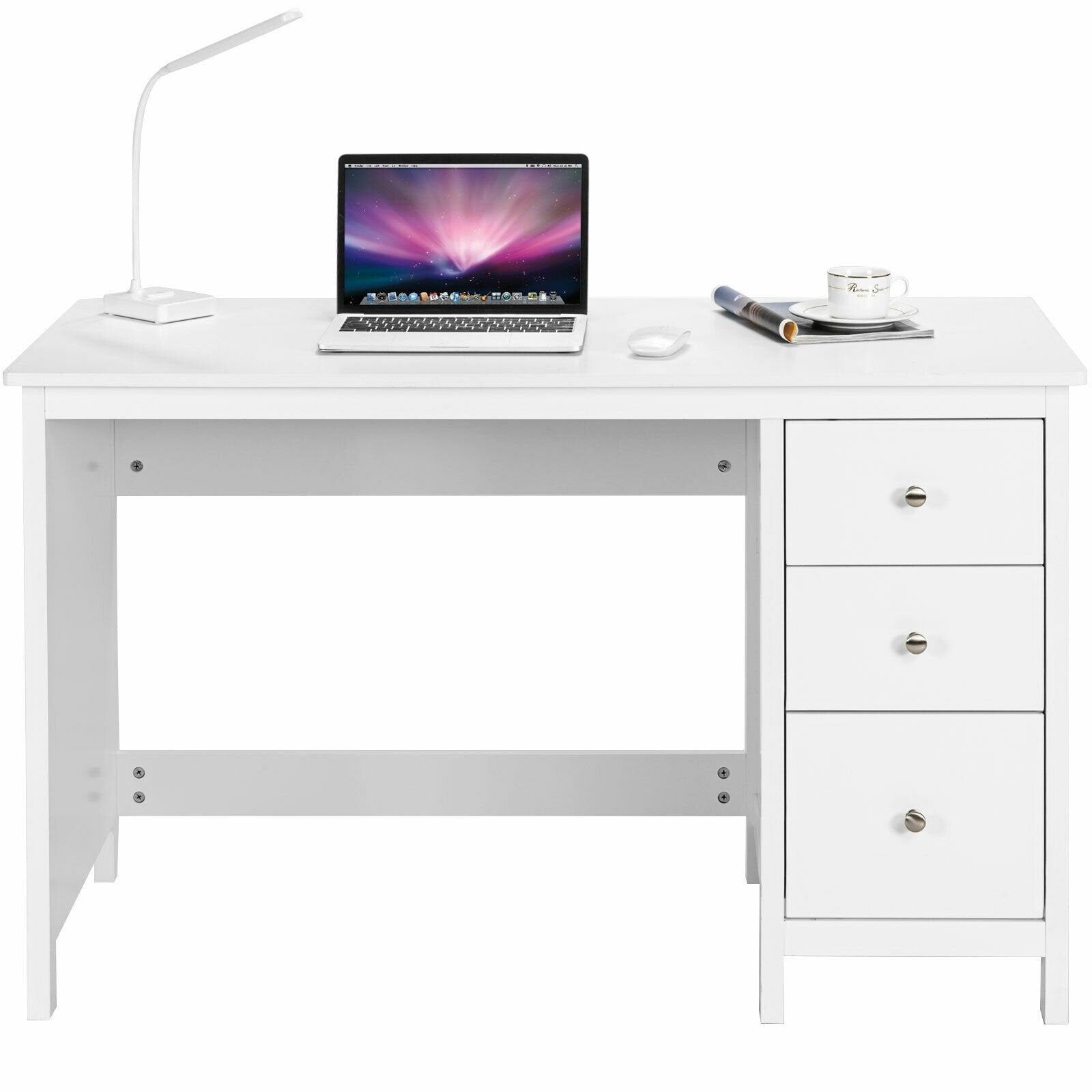 3-Drawer Home Office Study Computer Desk with Spacious Desktop, White Writing Desks   at Gallery Canada