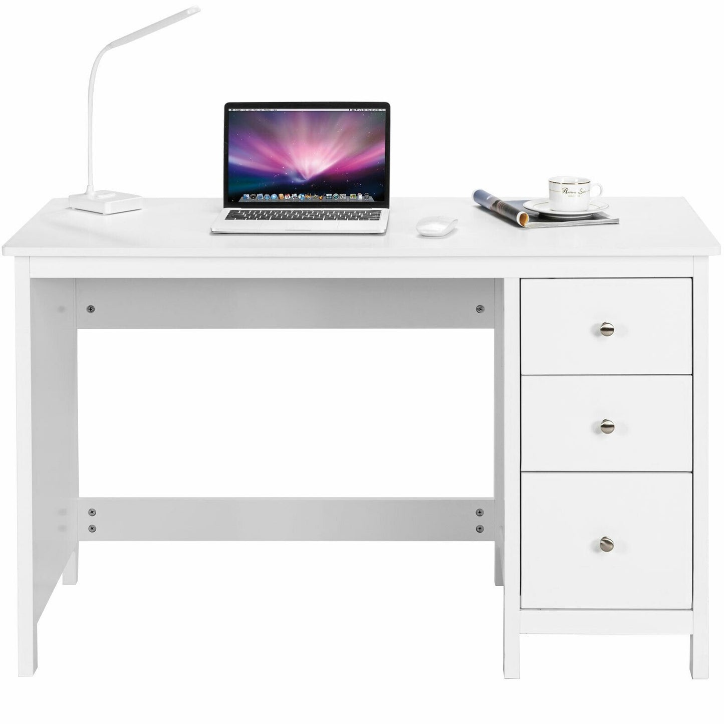 3-Drawer Home Office Study Computer Desk with Spacious Desktop, White Writing Desks   at Gallery Canada