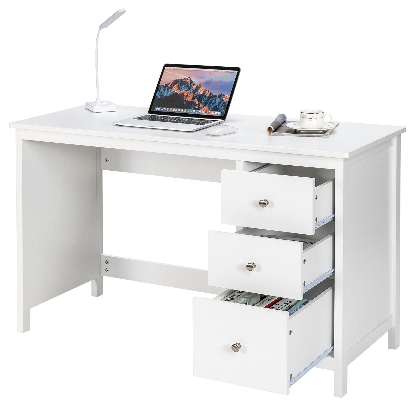 3-Drawer Home Office Study Computer Desk with Spacious Desktop, White - Gallery Canada