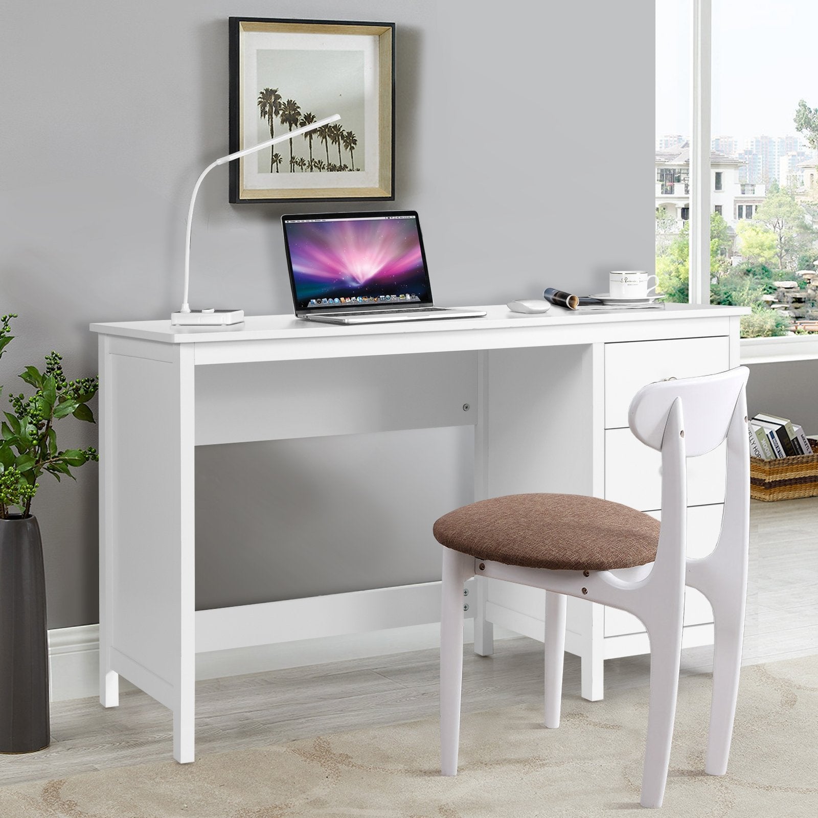 3-Drawer Home Office Study Computer Desk with Spacious Desktop, White Writing Desks   at Gallery Canada