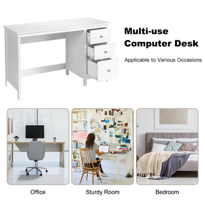 3-Drawer Home Office Study Computer Desk with Spacious Desktop, White - Gallery Canada