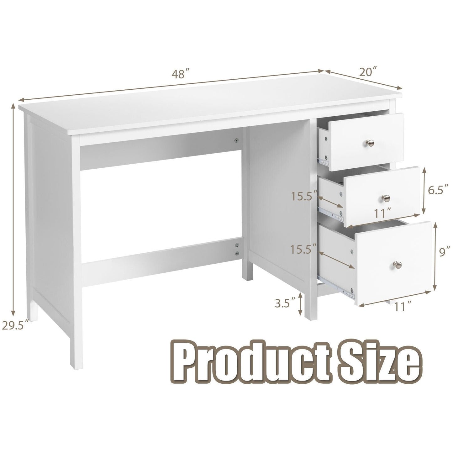 3-Drawer Home Office Study Computer Desk with Spacious Desktop, White - Gallery Canada