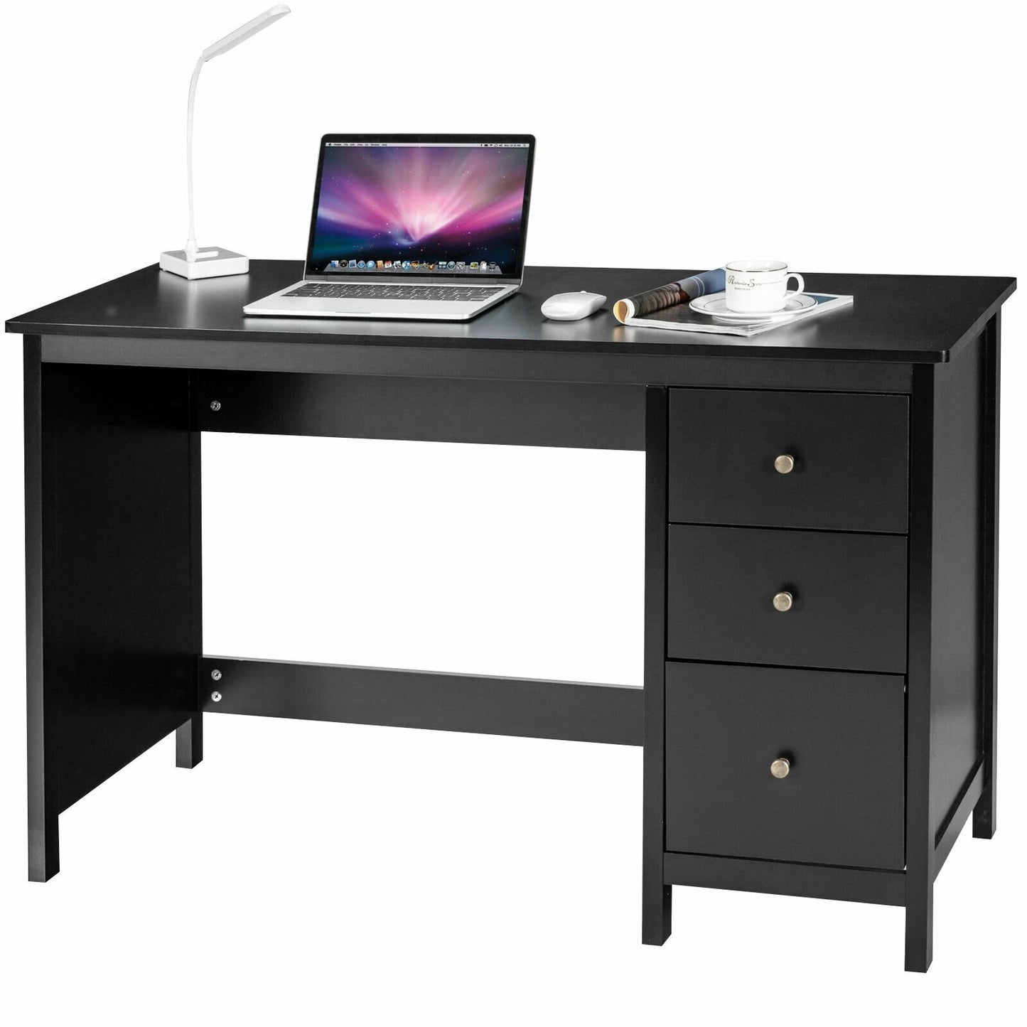 3-Drawer Home Office Study Computer Desk with Spacious Desktop, Black Writing Desks   at Gallery Canada