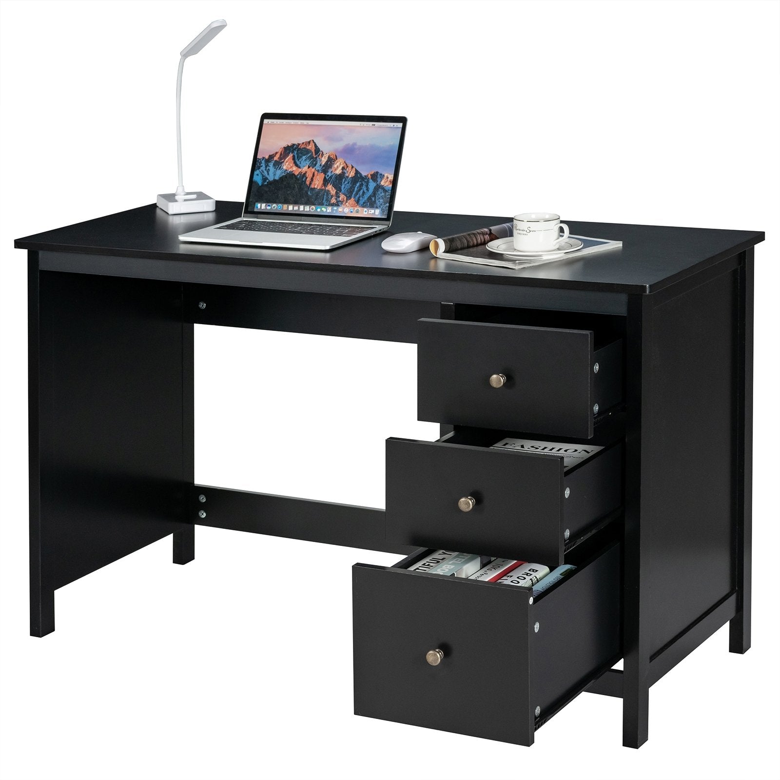 3-Drawer Home Office Study Computer Desk with Spacious Desktop, Black Writing Desks   at Gallery Canada