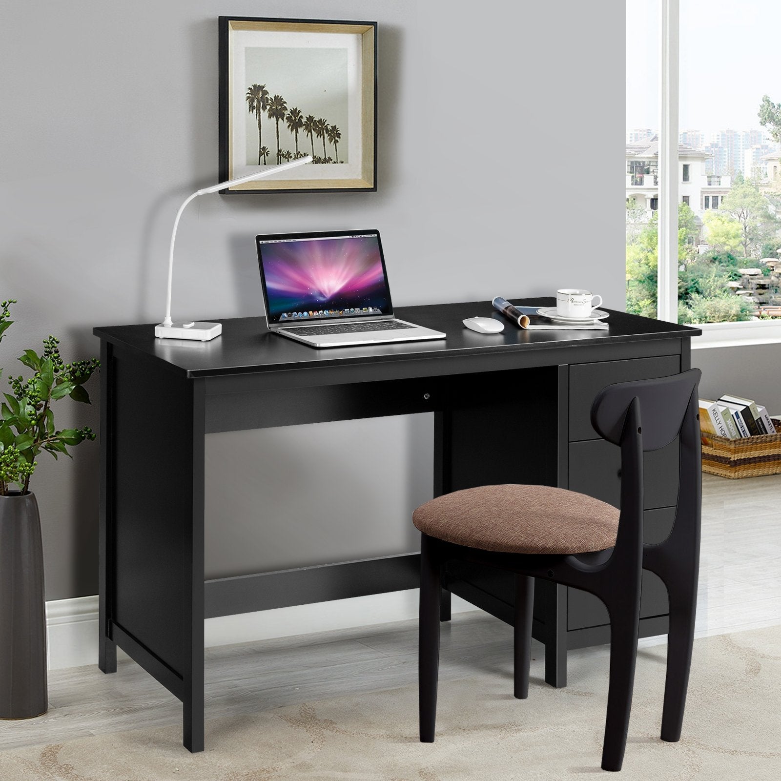 3-Drawer Home Office Study Computer Desk with Spacious Desktop, Black Writing Desks   at Gallery Canada