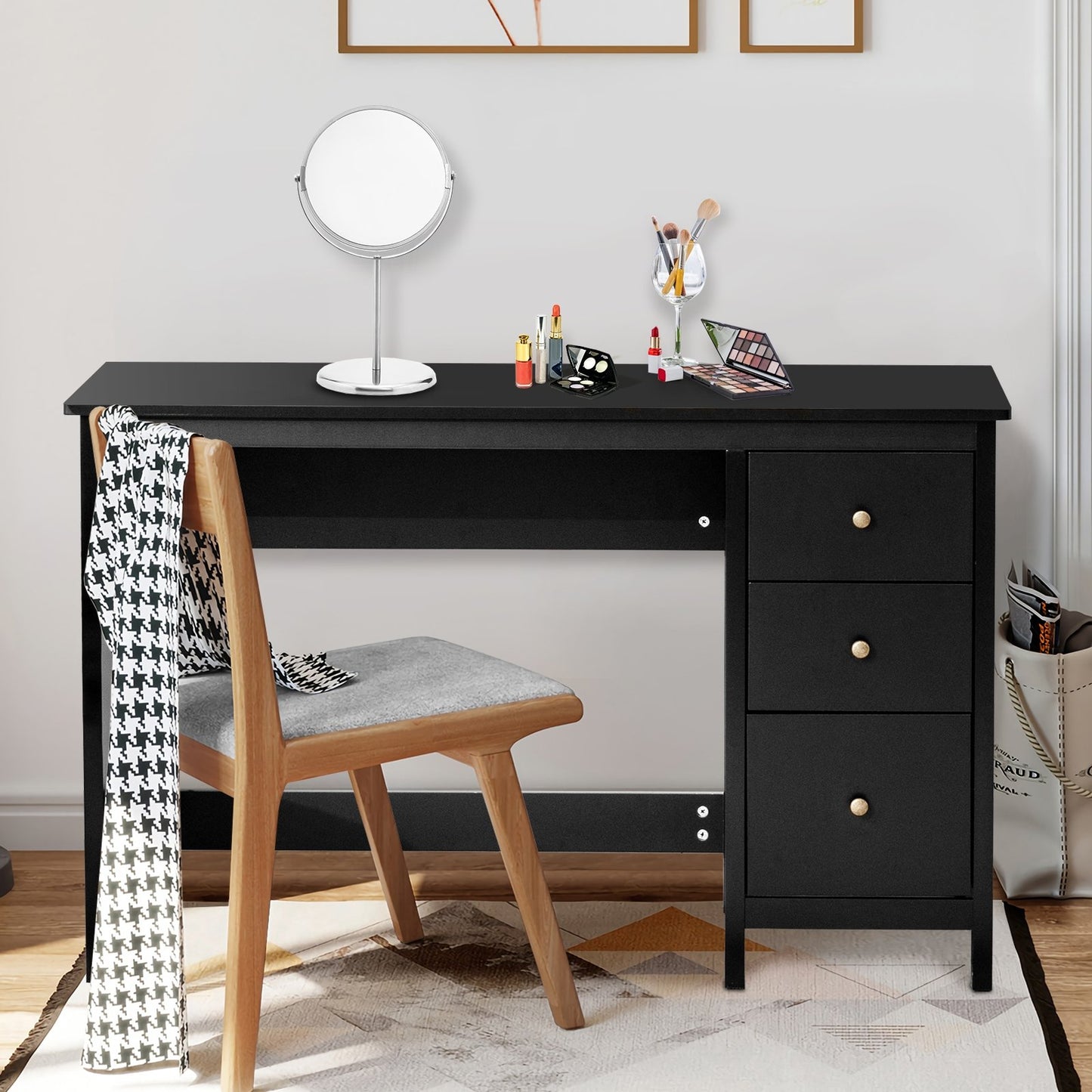 3-Drawer Home Office Study Computer Desk with Spacious Desktop, Black Writing Desks   at Gallery Canada