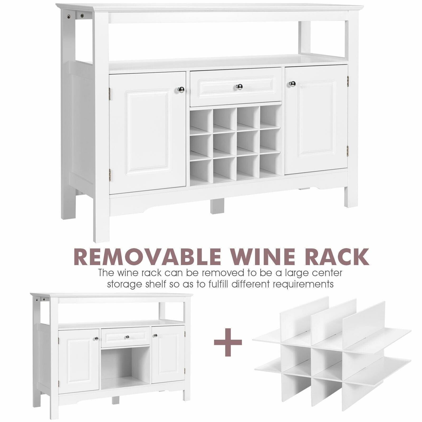 Elegant Classical Multifunctional Wooden Wine Cabinet Table White, White Sideboards Cabinets & Buffets   at Gallery Canada