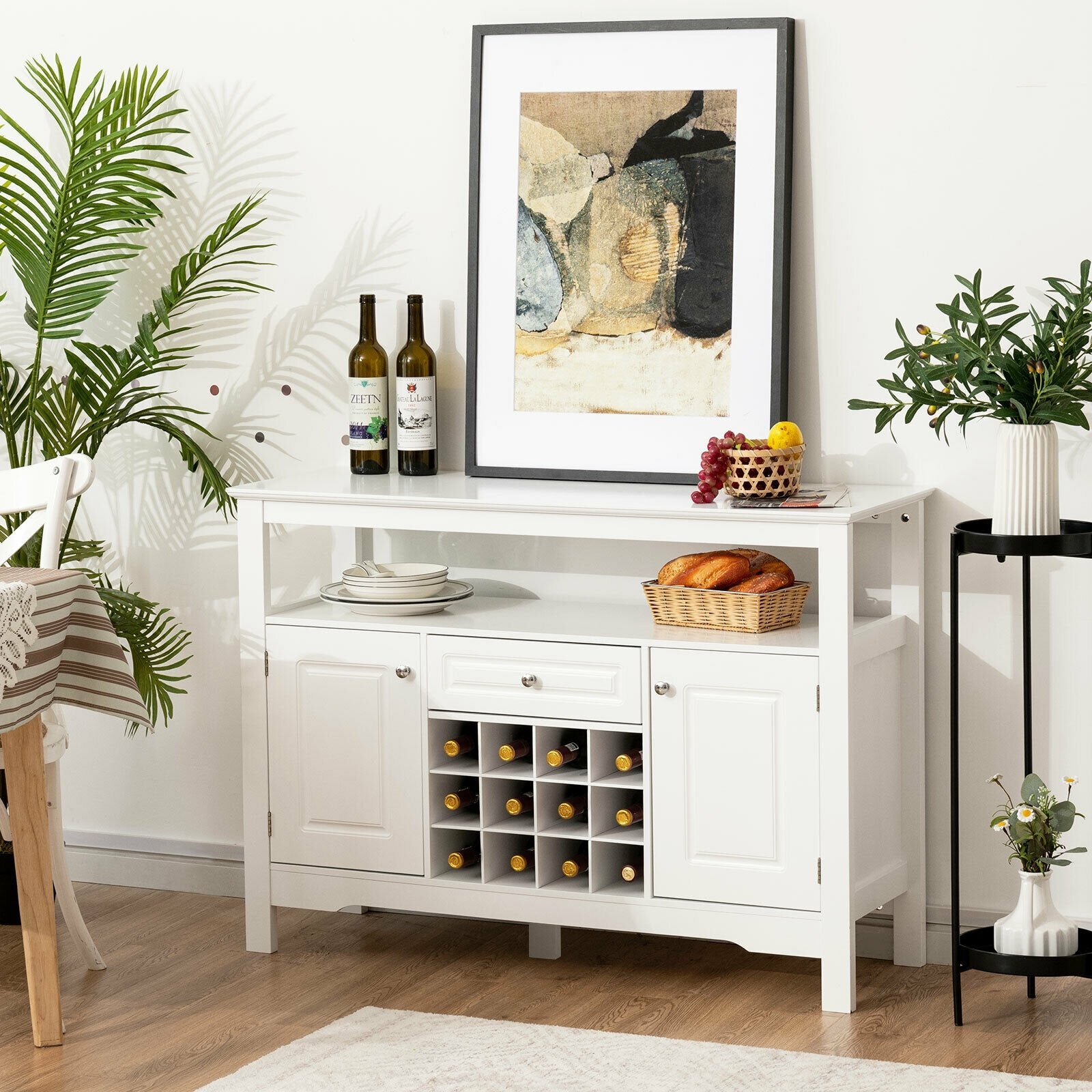 Elegant Classical Multifunctional Wooden Wine Cabinet Table White, White Sideboards Cabinets & Buffets   at Gallery Canada