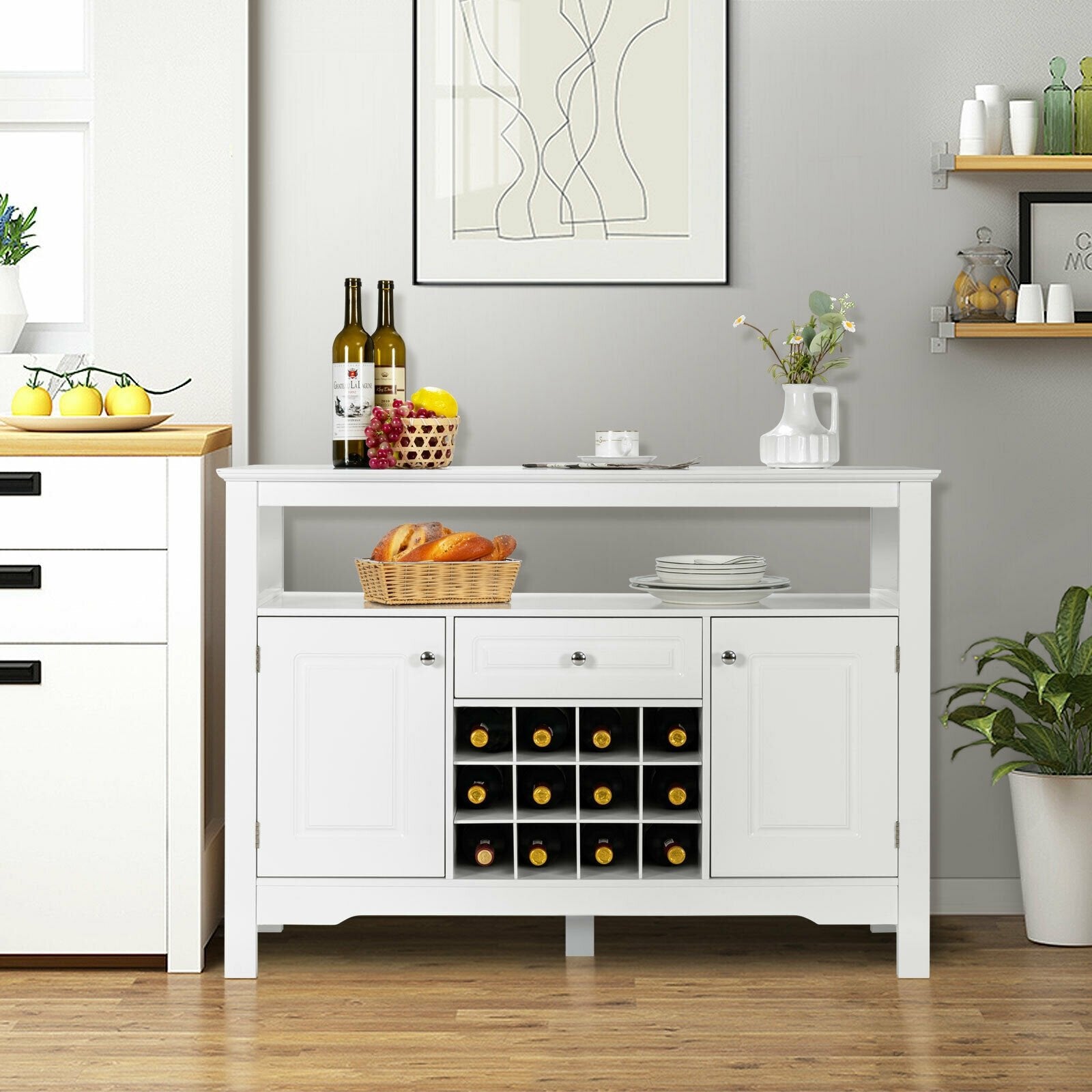 Elegant Classical Multifunctional Wooden Wine Cabinet Table White, White Sideboards Cabinets & Buffets   at Gallery Canada