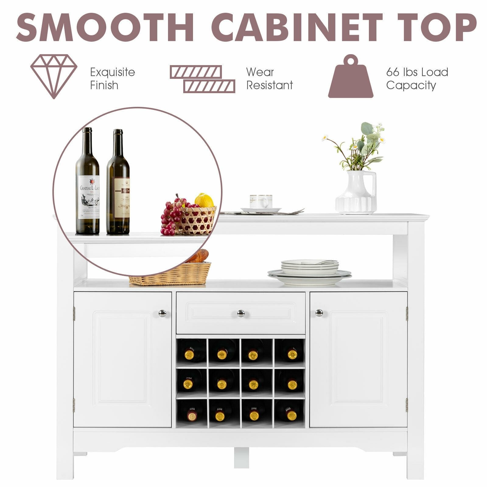 Elegant Classical Multifunctional Wooden Wine Cabinet Table White, White Sideboards Cabinets & Buffets   at Gallery Canada