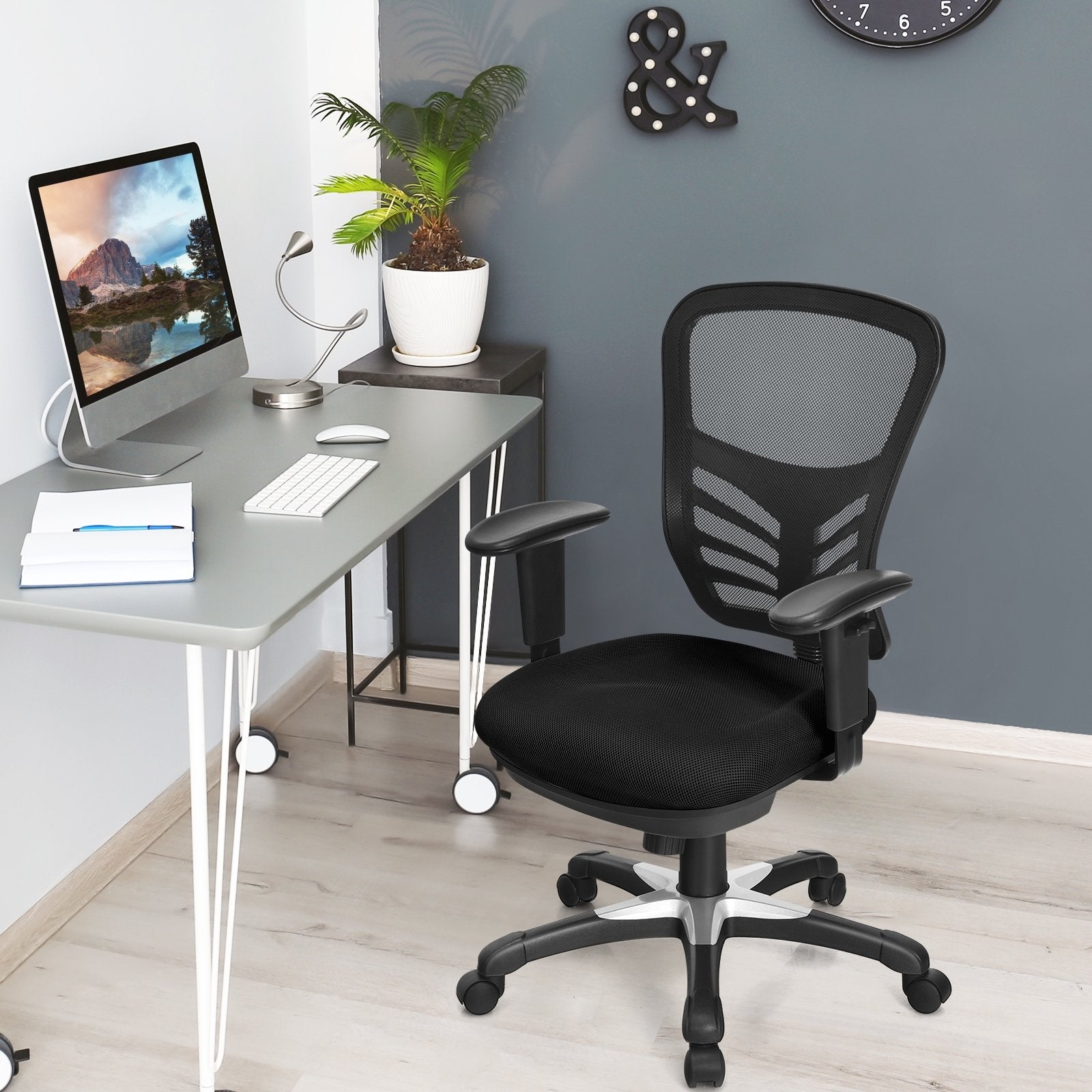 Ergonomic Mesh Office Chair with Adjustable Back Height and Armrests, Black Ergonomic Chairs   at Gallery Canada