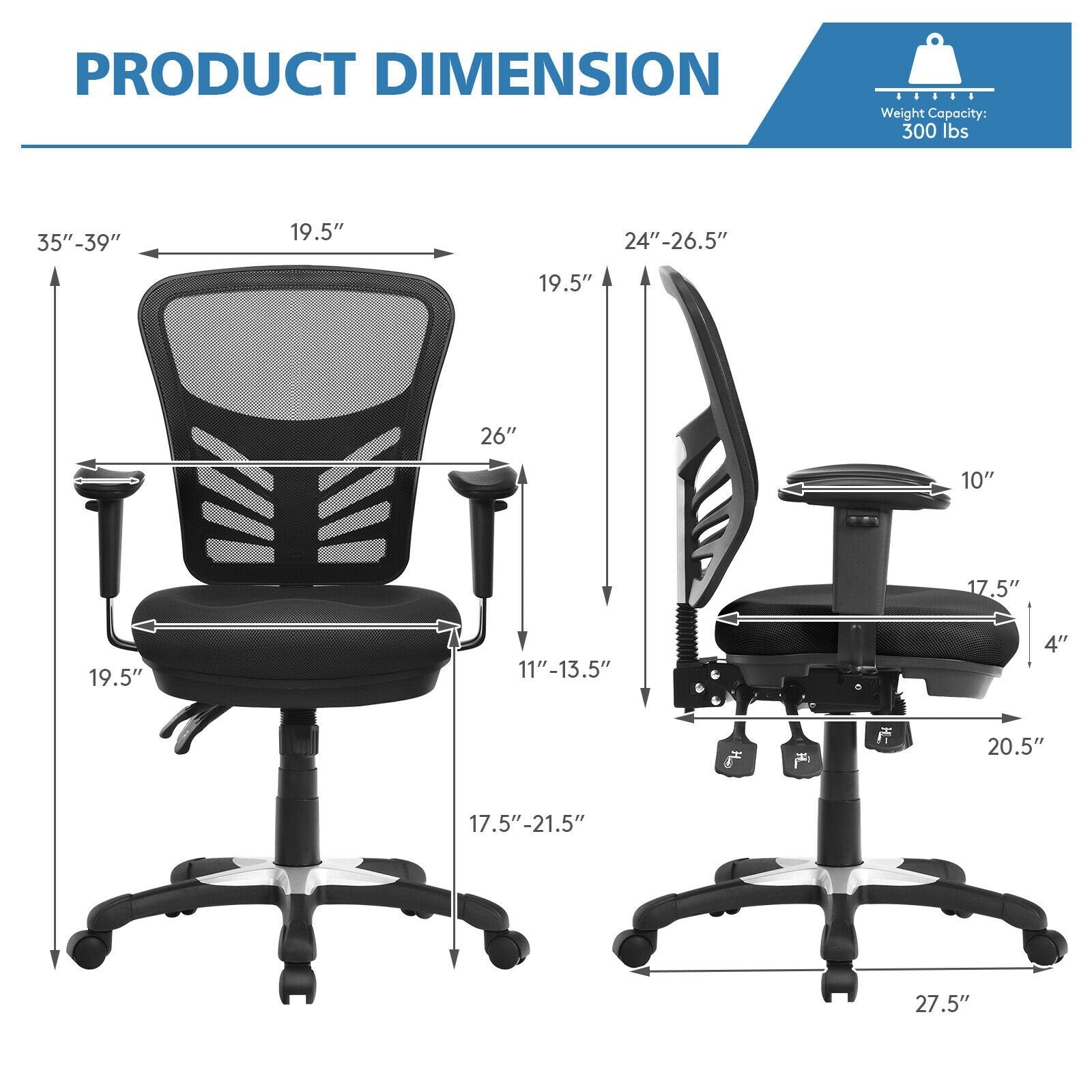 Ergonomic Mesh Office Chair with Adjustable Back Height and Armrests, Black Ergonomic Chairs   at Gallery Canada