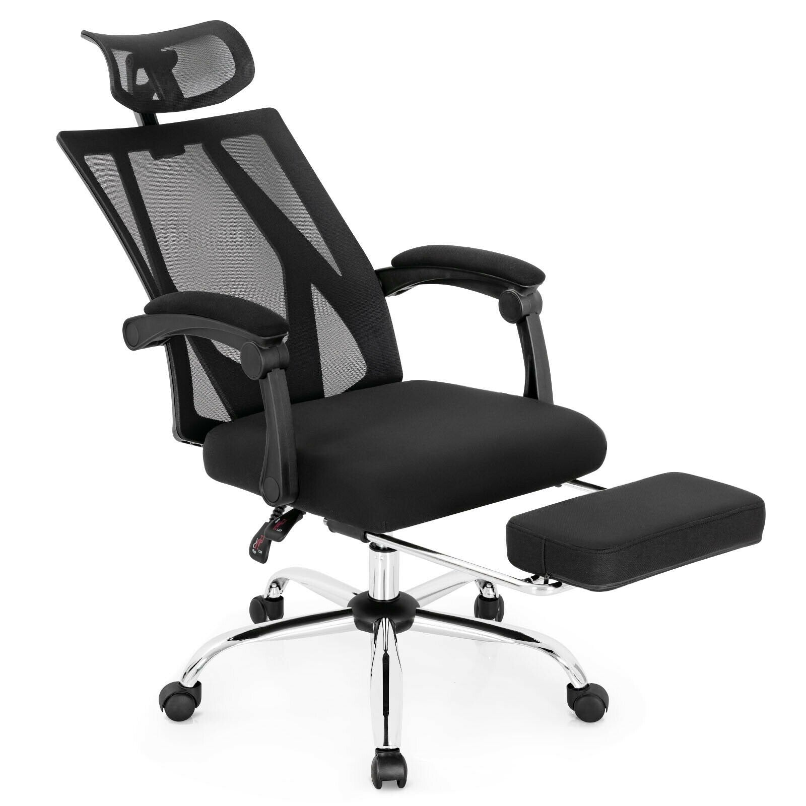 Ergonomic Recliner Mesh Office Chair with Adjustable Footrest, Black - Gallery Canada