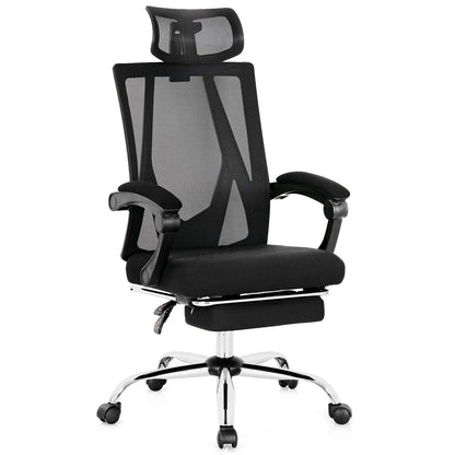 Ergonomic Recliner Mesh Office Chair with Adjustable Footrest, Black Ergonomic Chairs   at Gallery Canada