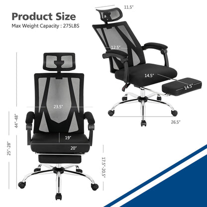 Ergonomic Recliner Mesh Office Chair with Adjustable Footrest, Black Ergonomic Chairs   at Gallery Canada