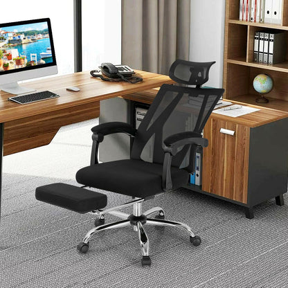 Ergonomic Recliner Mesh Office Chair with Adjustable Footrest, Black Ergonomic Chairs   at Gallery Canada