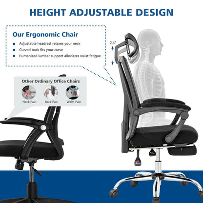 Ergonomic Recliner Mesh Office Chair with Adjustable Footrest, Black Ergonomic Chairs   at Gallery Canada