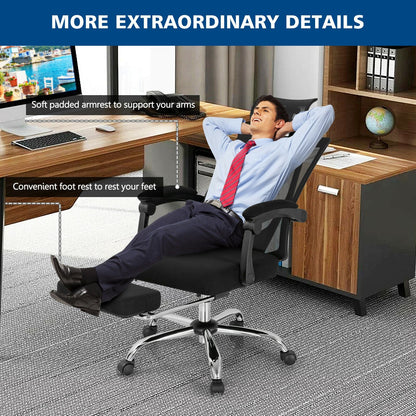 Ergonomic Recliner Mesh Office Chair with Adjustable Footrest, Black Ergonomic Chairs   at Gallery Canada