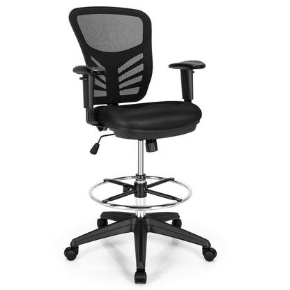 Mesh Drafting Chair Office Chair with Adjustable Armrests and Foot-Ring, Black Mesh Chairs   at Gallery Canada