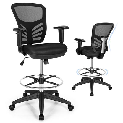 Mesh Drafting Chair Office Chair with Adjustable Armrests and Foot-Ring, Black Mesh Chairs   at Gallery Canada