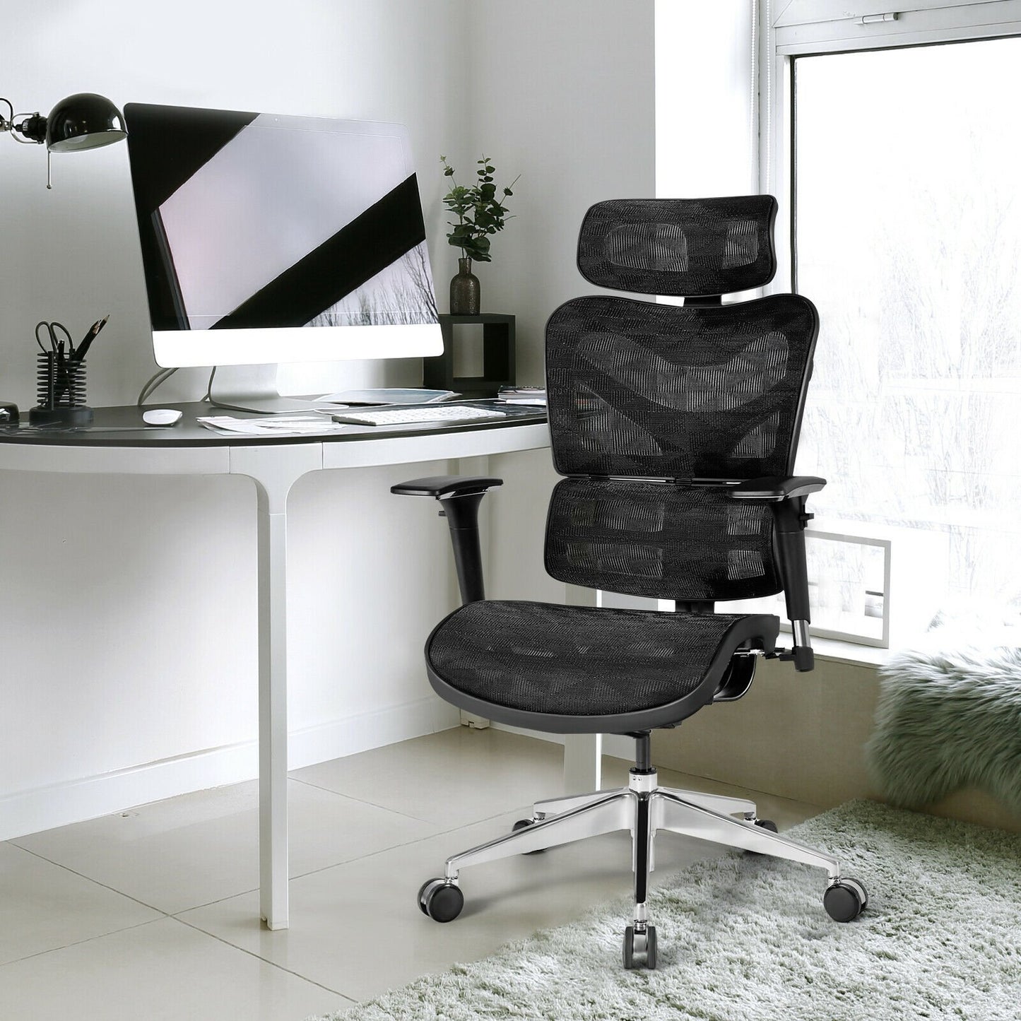 Ergonomic Mesh Adjustable High Back Office Chair with Lumbar Support, Black - Gallery Canada