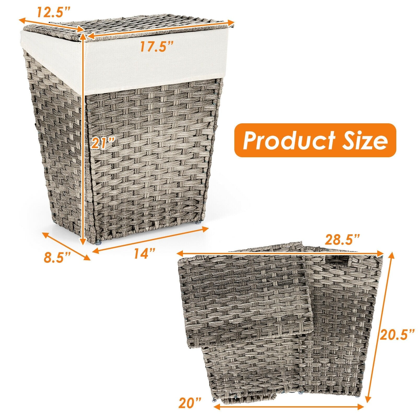 Foldable Handwoven Laundry Hamper with Removable Liner, Gray Laundry Baskets   at Gallery Canada