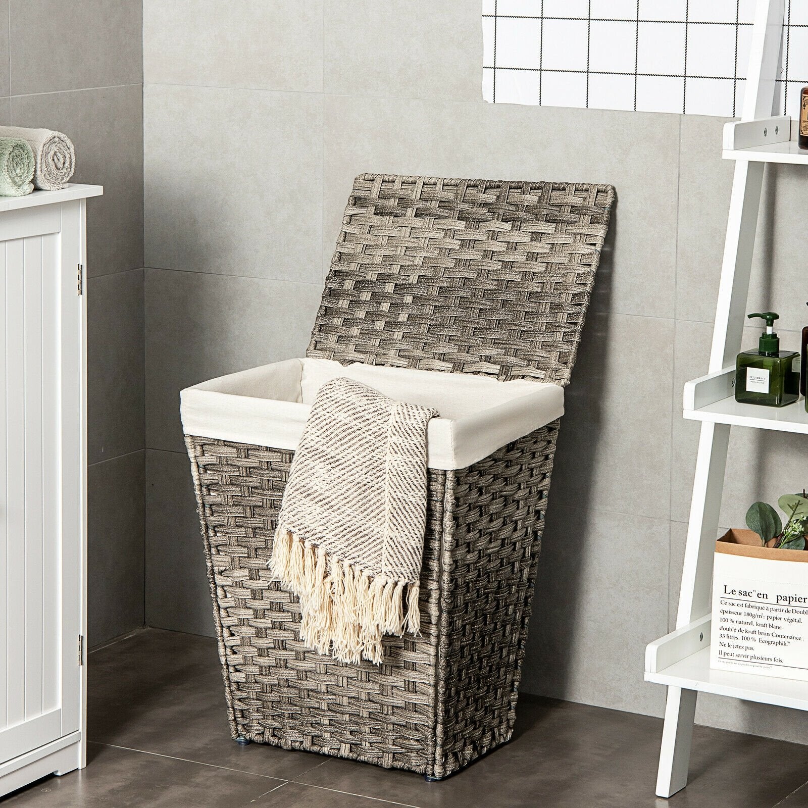 Foldable Handwoven Laundry Hamper with Removable Liner, Gray Laundry Baskets   at Gallery Canada