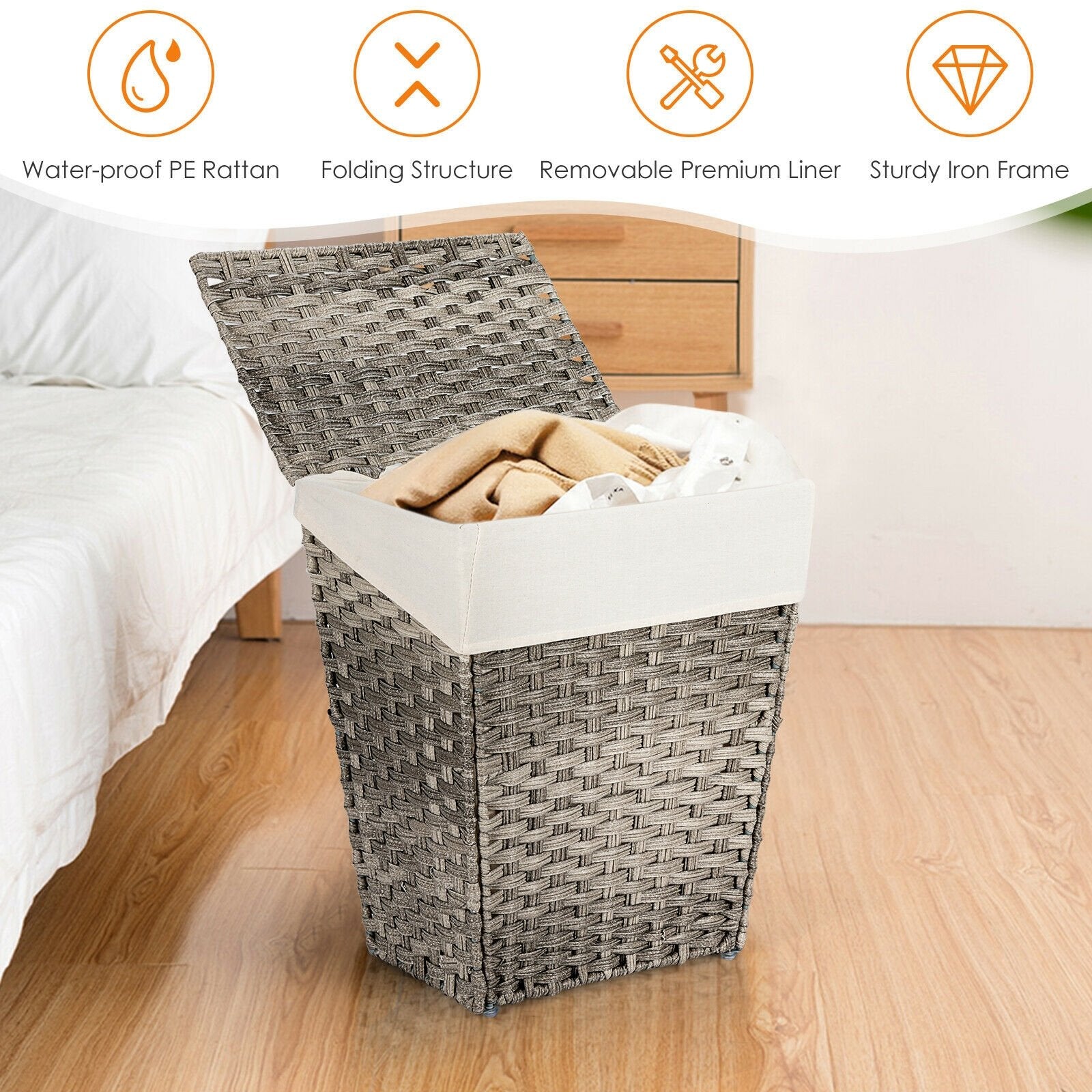 Foldable Handwoven Laundry Hamper with Removable Liner, Gray Laundry Baskets   at Gallery Canada