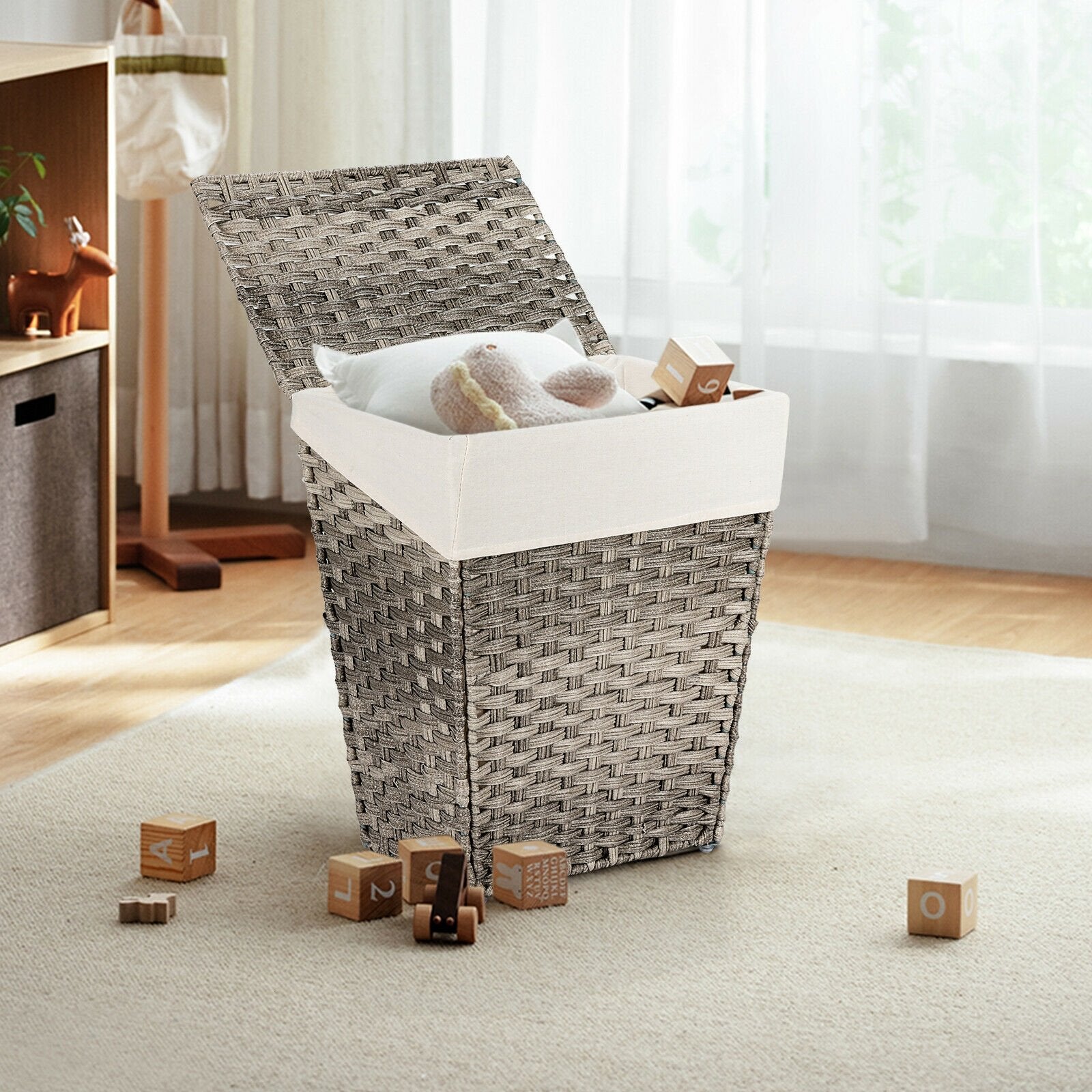 Foldable Handwoven Laundry Hamper with Removable Liner, Gray Laundry Baskets   at Gallery Canada