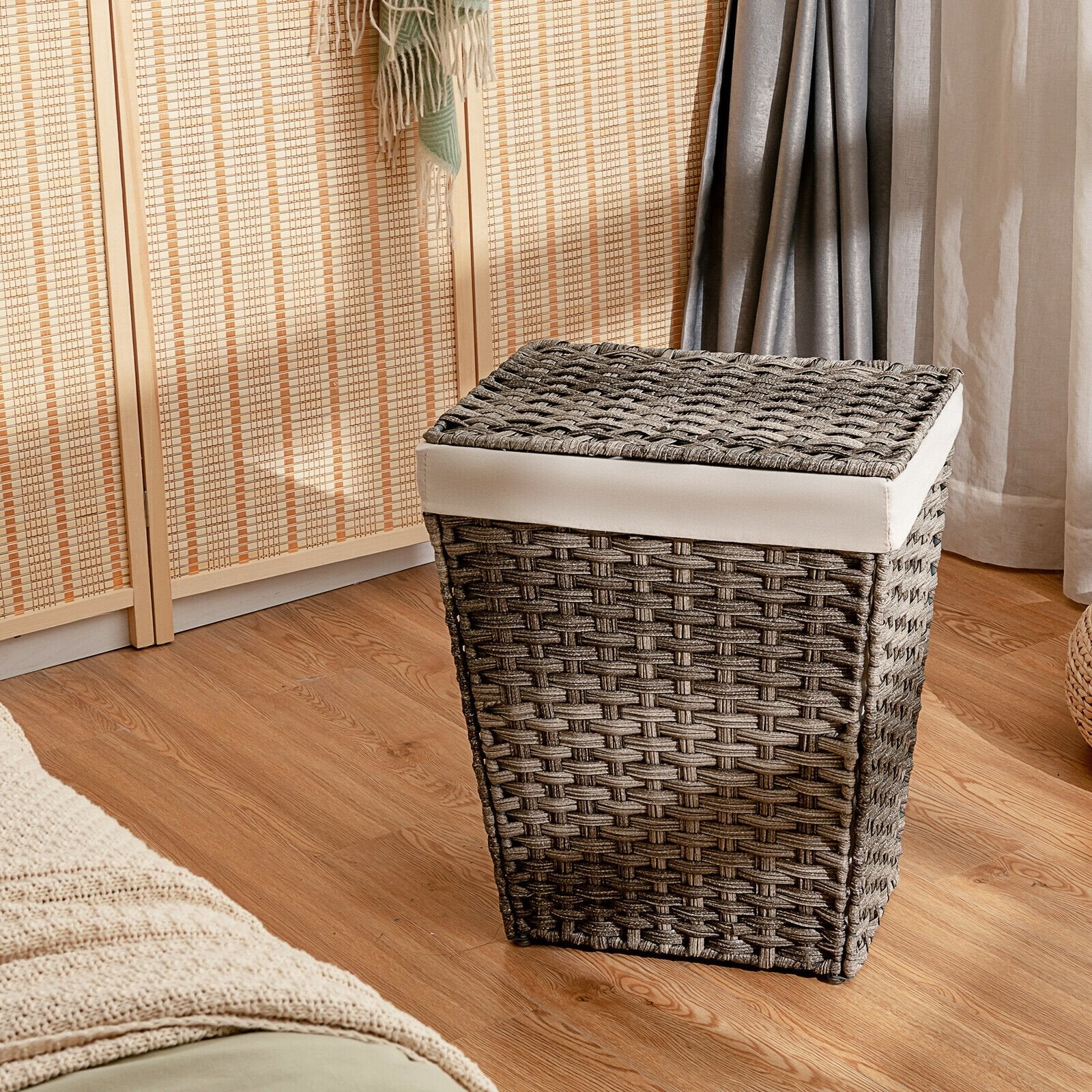 Foldable Handwoven Laundry Hamper with Removable Liner, Gray Laundry Baskets   at Gallery Canada