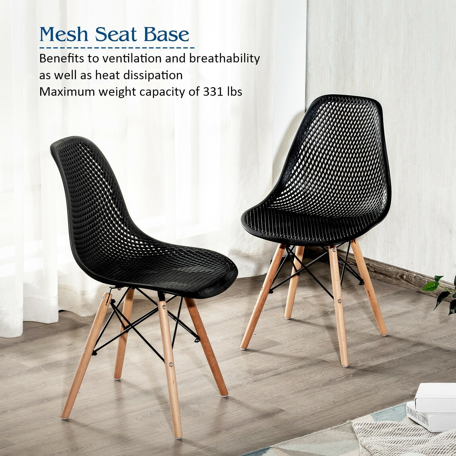 4 Pieces Modern Plastic Hollow Chair Set with Wood Leg, Black Dining Chairs   at Gallery Canada