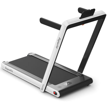 2-in-1 Electric Motorized Health and Fitness Folding Treadmill with Dual Display and Speaker, White Treadmills   at Gallery Canada