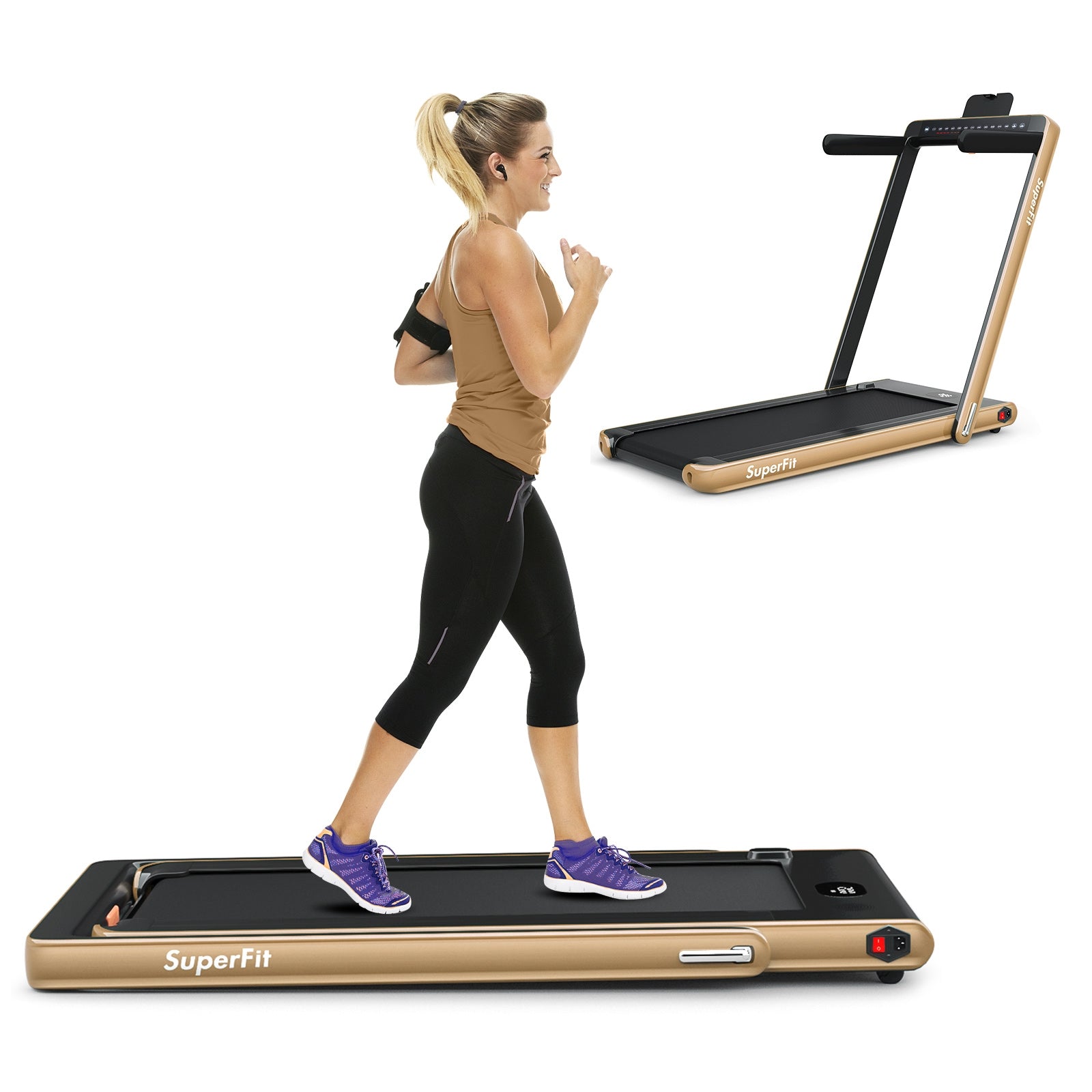 2-in-1 Electric Motorized Health and Fitness Folding Treadmill with Dual Display and Speaker, Yellow Treadmills   at Gallery Canada