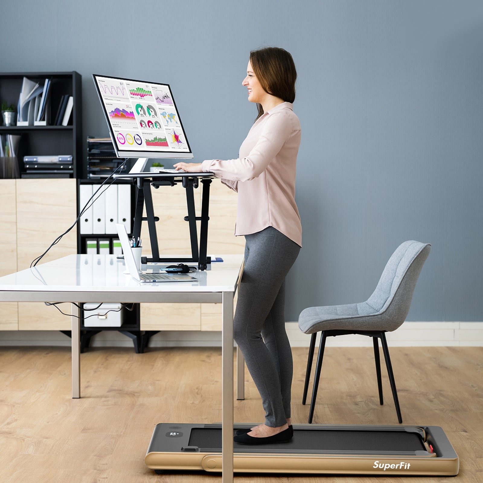 2-in-1 Electric Motorized Health and Fitness Folding Treadmill with Dual Display and Speaker, Yellow Treadmills   at Gallery Canada