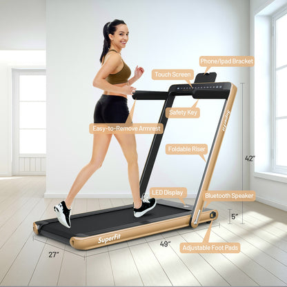 2-in-1 Electric Motorized Health and Fitness Folding Treadmill with Dual Display and Speaker, Yellow Treadmills   at Gallery Canada