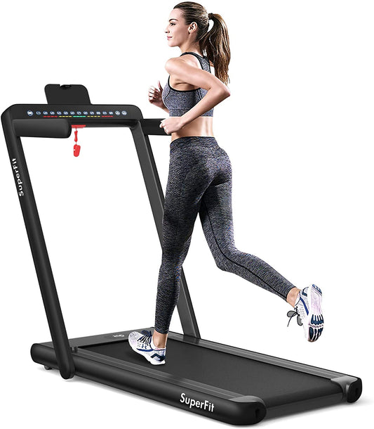 2-in-1 Electric Motorized Folding Treadmill with Dual Display, Black Treadmills Black  at Gallery Canada