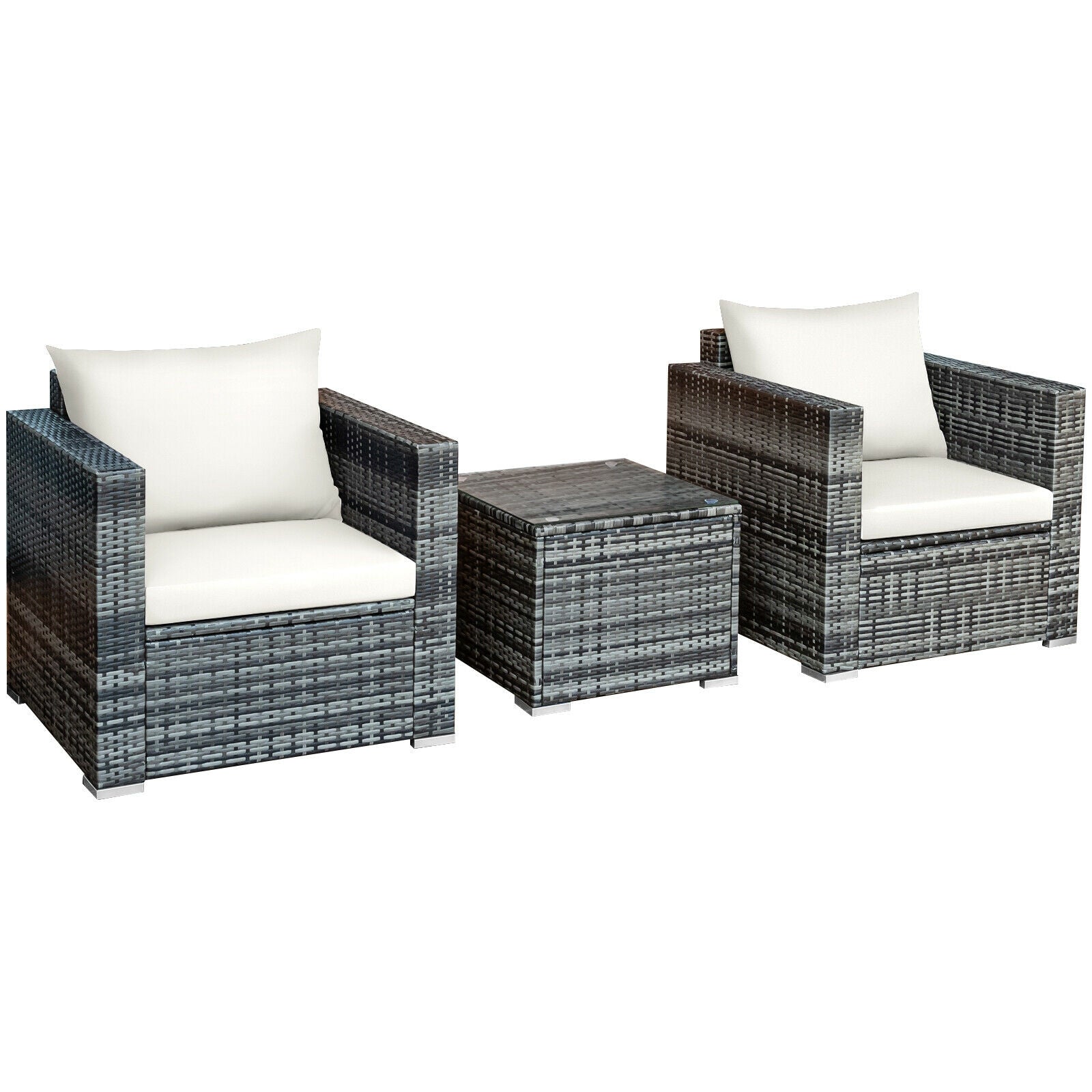 3 Pcs Patio Rattan Furniture Bistro Sofa Set with Cushioned, White Patio Conversation Sets White  at Gallery Canada