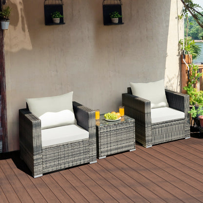 3 Pcs Patio Rattan Furniture Bistro Sofa Set with Cushioned, White Patio Conversation Sets   at Gallery Canada