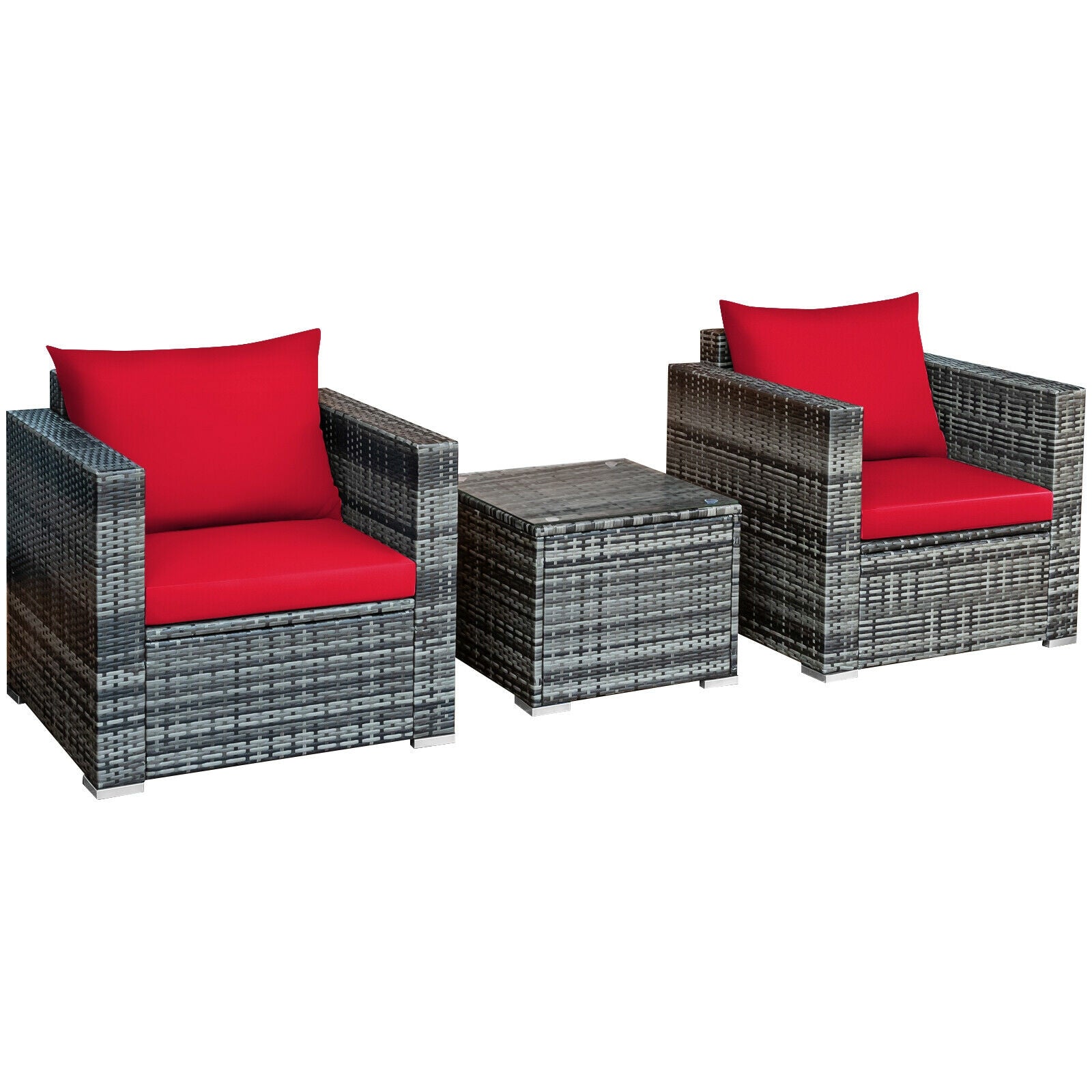 3 Pcs Patio Rattan Furniture Bistro Sofa Set with Cushioned, Red Patio Conversation Sets Red  at Gallery Canada