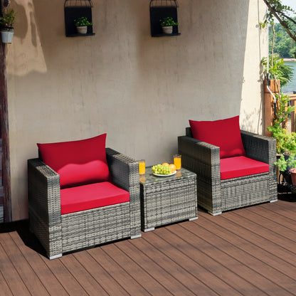 3 Pcs Patio Rattan Furniture Bistro Sofa Set with Cushioned, Red Patio Conversation Sets   at Gallery Canada