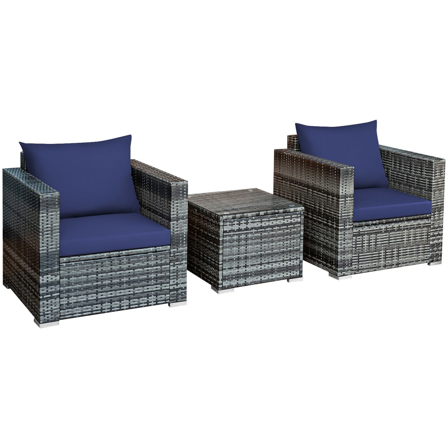 3 Pcs Patio Rattan Furniture Bistro Sofa Set with Cushioned, Navy Patio Conversation Sets Navy  at Gallery Canada