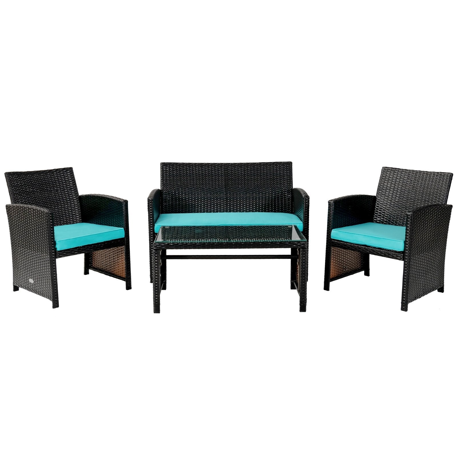 4 Pieces Patio Rattan Cushioned Furniture Set, Turquoise Patio Conversation Sets   at Gallery Canada