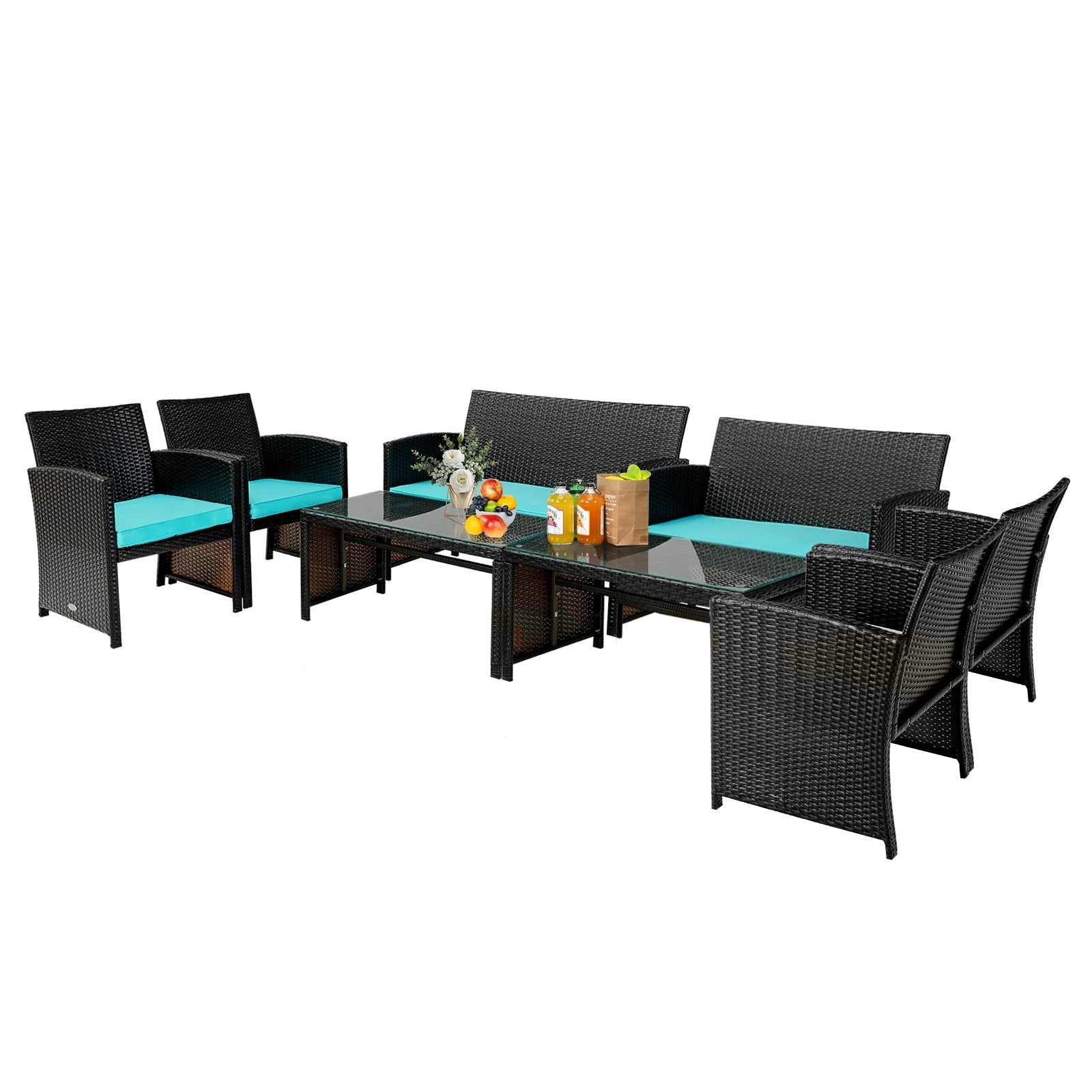 4 Pieces Patio Rattan Cushioned Furniture Set, Turquoise Patio Conversation Sets   at Gallery Canada