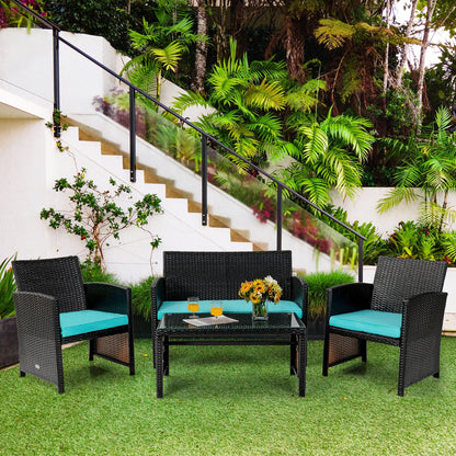 4 Pieces Patio Rattan Cushioned Furniture Set, Turquoise Patio Conversation Sets   at Gallery Canada