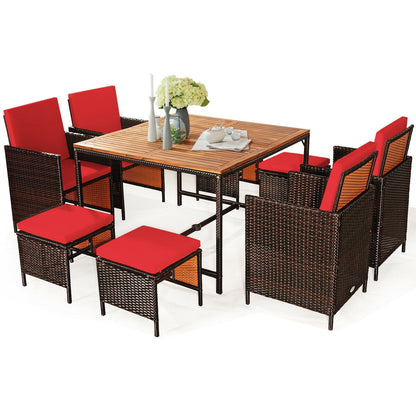 9PCS Patio Rattan Dining Cushioned Chairs Set, Red Patio Dining Sets   at Gallery Canada