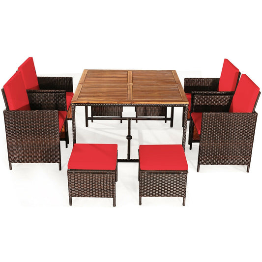 9PCS Patio Rattan Dining Cushioned Chairs Set, Red Patio Dining Sets Red  at Gallery Canada