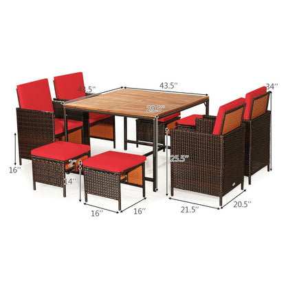 9PCS Patio Rattan Dining Cushioned Chairs Set, Red Patio Dining Sets   at Gallery Canada