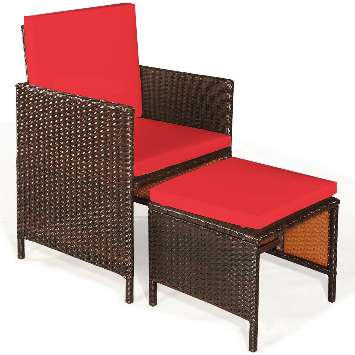 9PCS Patio Rattan Dining Cushioned Chairs Set, Red - Gallery Canada